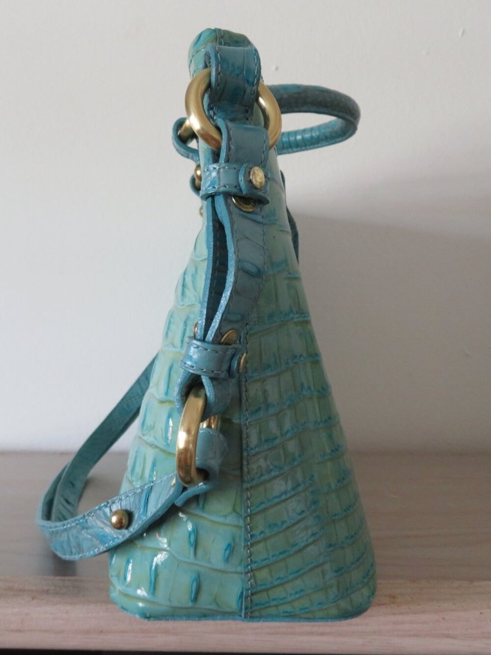 Brahmin Mini Alden Melbourne Turquoise Blue Crocodile Leather Handbag Purse - Picture 5 of 16